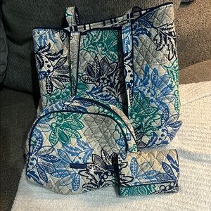 Vera Bradley Floral Quilted Women's Bag Set - Blue and Green